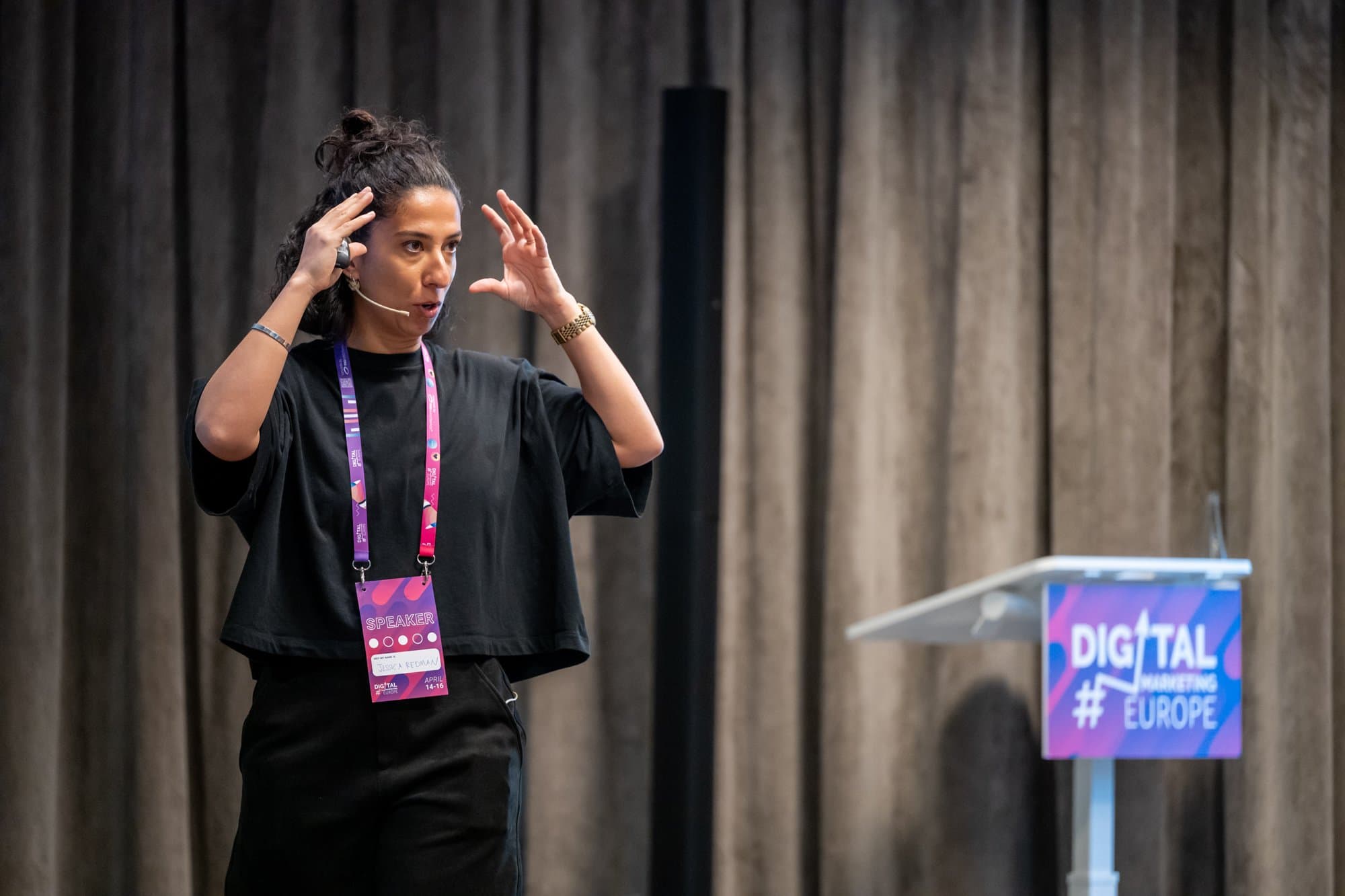Jessica Redman speaking on stage